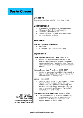 Child Care Resume (A4)
