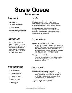 Theater Manager Resume