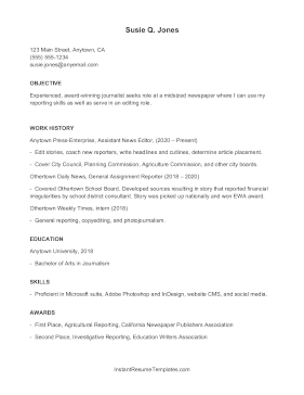 ATS Resume Journalist (A4)