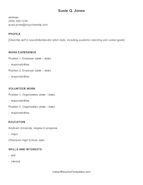 ATS Student Resume Basic Fill In