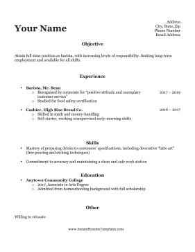 Barista Resume