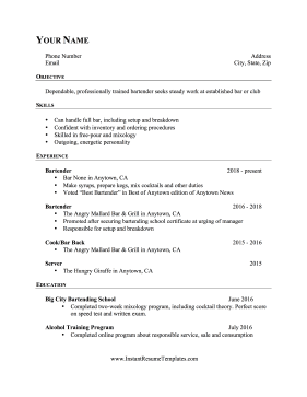 Bartender Resume