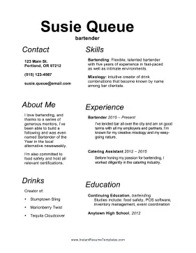 Bartender Resume