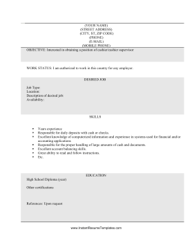 Basic Cashier Resume (black & white)