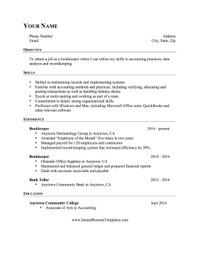 Bookkeeper Resume