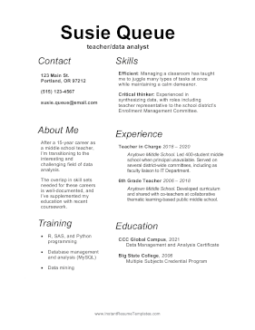 Career Change From Teacher Resume (A4)