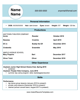 Child Actor Resume