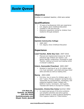 Child Care Resume