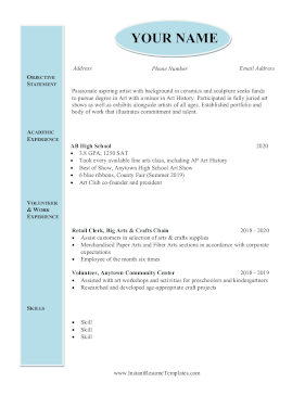 College Scholarship Artistic Resume