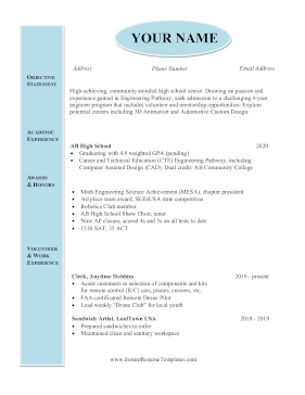 College Scholarship Freshman Resume