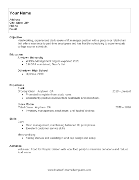 College Student Retail Resume Letter