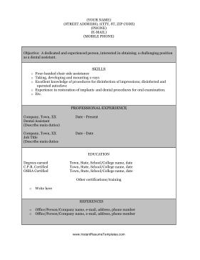 Dental Assistant Resume (black & white)