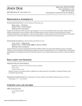 Federal Government Resume