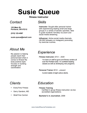 Fitness Instructor Resume