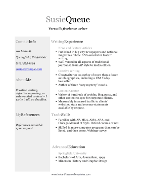 Freelance Writer Resume