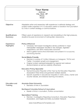 Functional Resume Former Journalist