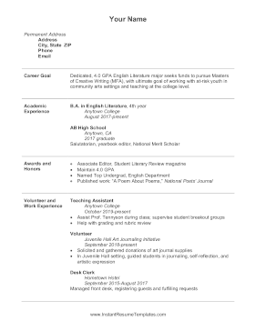 Graduate School Scholarship Resume A4