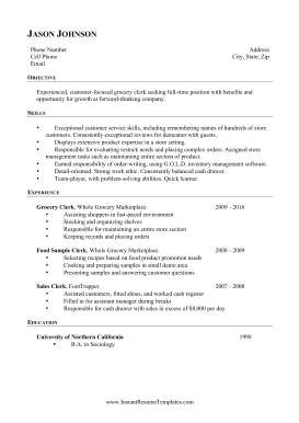 Grocery Clerk Resume (A4)