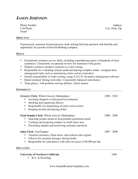 Grocery Clerk Resume