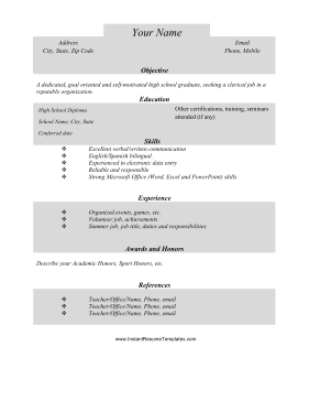 High School Resume (black & white)