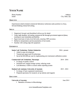 Lab Tech Resume