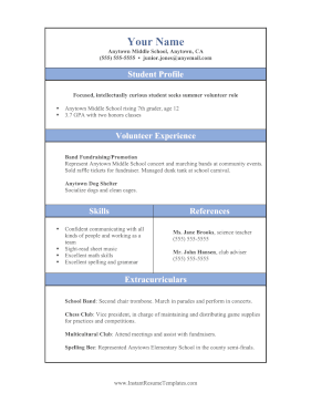 Middle School Resume (A4)