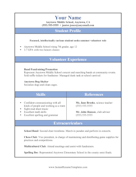 Middle School Resume