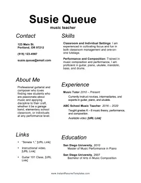 Music Teacher Resume