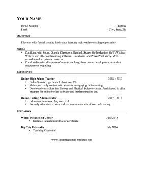 Online Teaching Experience Resume