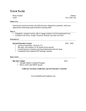 Pandemic Teaching Gap Resume