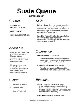 Personal Chef Resume