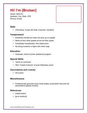 Pet Resume For Renting
