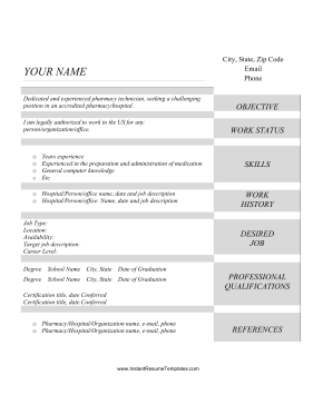 Pharmacy Technician Resume (black & white)