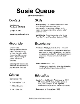 Photojournalist Resume