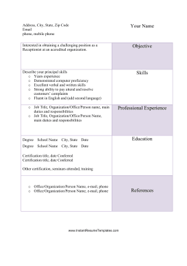 Receptionist Resume (A4)