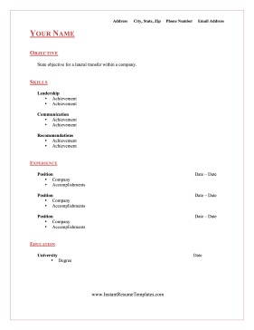 Resume For Lateral Transfer