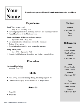 Resume For Reentering Job Market