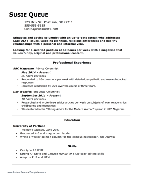 Resume With Hours Worked