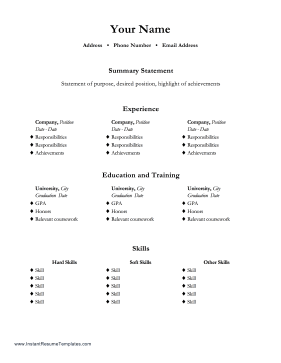 Resume With Three Columns