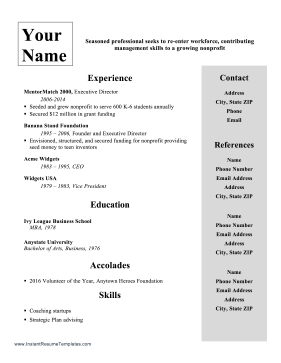 Retiree Resume