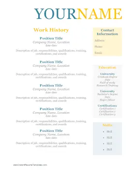 Reverse Chronological Resume (A4)