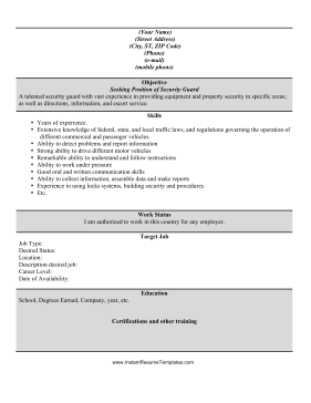 Security Guard Resume (black & white)