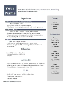 Teenager Resume