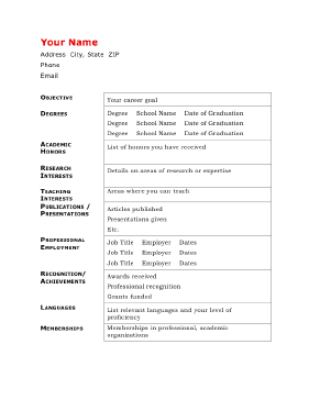 Informal Academic Resume (A4)