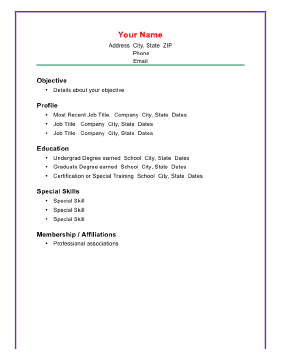 Basic Chronological Resume (A4)