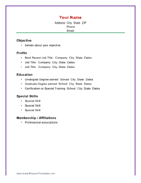 Basic Chronological Resume